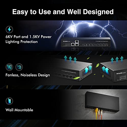 Image of MokerLink 11 Port Gigabit SFP Managed Switch, 9 Gigabit SFP, 2 Gigabit Ethernet, Cli /Web Managed Fiber Network Switch