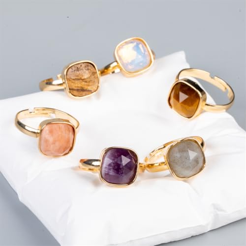 3pcs/set Mix Color Boho Natural Stone Adjustable Rings for Women Wedding Engagement Square Gem Gemstone Birthstone Crystal Ring Jewelry4