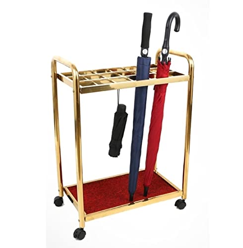 HJYXXSR Paragüero de Acero Inoxidable con Soporte Universal para Ruedas, Ideal para vestíbulo de Hotel (Color: Dorado, tamaño 55 x 30 x 84 cm)