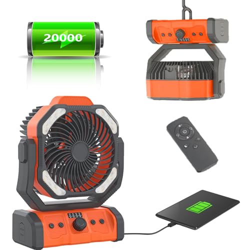 SmartTail Battery Powered Camping Fan with LED Lantern, 20000mAh ...