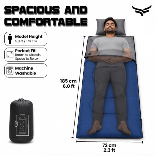 Image of Montaray by Xtrim Outsite 150 Camping Sleeping Bag with Pillow, 150 GSM