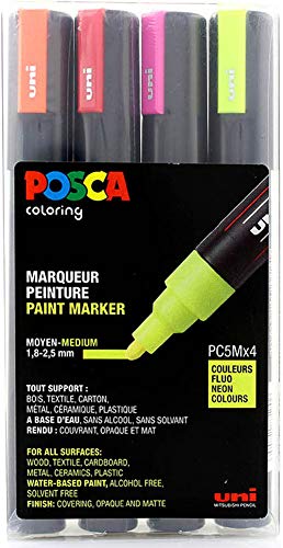 POSCA Marker Set PC 5M 4 Neon Colours Paint Lack Acryl Kit Box