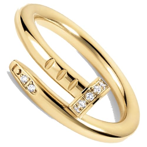 Electric Picks Nailed It Ring for Women Size 6 14k Gold Plated Nail-Inspired Statement Ring Modern Minimalist Jewelry Gift
