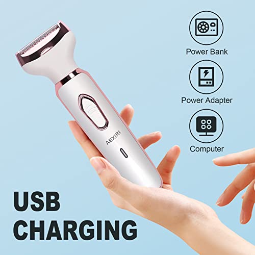 Electric Lady Shaver, AEXIRI 2 in 1 Electric Razor for Women Face Arm Leg Public Hair, Painless Bikini Trimmer Women,Rechargeable Cordless Portable Shaver with 3 Stainless Steel Blades and Float Head - Image 6
