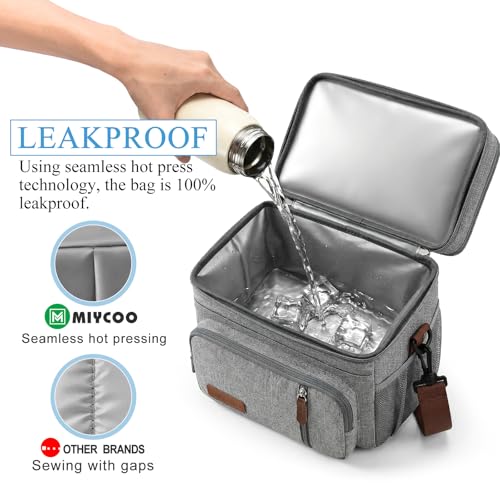 Image of MIYCOO Lunch Bag & Lunch Box for Women Men, Double Deck Leakproof Insulated Soft Large Adult Camping Cooler bag for Work, Beach, Picnic, Travel (Grey, 15L)