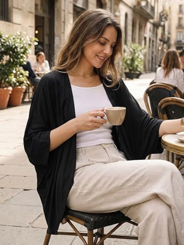 Image of Seta T Women's Linen Cardigan Spring Summer 3 /4 Sleeve Open Front Loose Cover Ups Lightweight Shrug