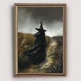 Witch Canvas Wall Art Vintage Witch Landscape Poster Gothic Witch Prints Dark Academia Black Poster Print Dark Moody Painting Gothic Wilderness Painting for Room 16x24inch Unframed
