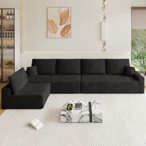 Image of Oversized Modular Sectional Sofa Couch, Large 6 Seater Corner Sofa Modern L Shaped Sectional Couch Cloud Couches for Living Room, Office, Spacious Space, Corduroy, No Assembly Required, Black