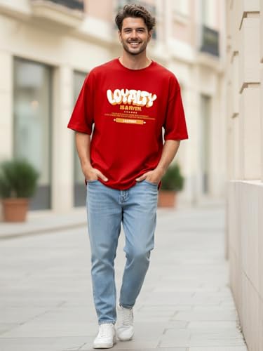 Image of LEOTUDE Men Oversized Half Sleeve Round Neck Tshirt for Men's (Color :