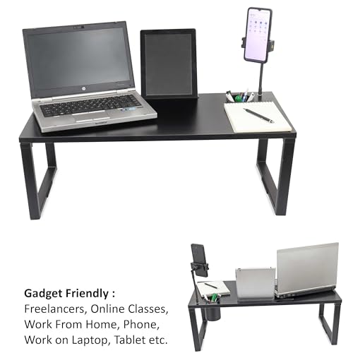 Image of Isomars Bed Desk /Floor Desk with Mobile Holder 76cm x 35.5cm (30 inch x 14 inch) Laptop Study Table for Work from Home, Online Classes, Card Games and Kid's Activities (with Holder: Black)