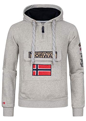 Geographical Norway Gymclass Men - Sweat Homme Capuche Poche Kangourou - Vêtement Sweatshirt Hoody Chaud Manches Longues - Pull Hommes Printemps Ete Automne Hiver (Gris...