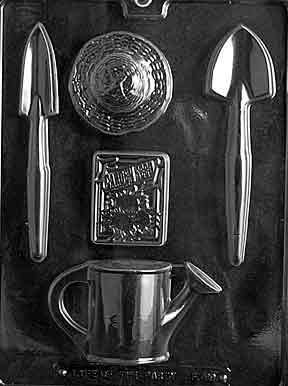 Cybrtrayd Life of the Party Gradening Shovel Straw Hat Seeds Watering Can Chocolate Candy Mold in Sealed Protective Poly Bag Imprinted with Copyrighted Cybrtrayd Molding Instructions