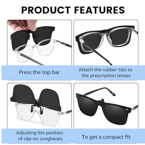 Trysee Polarized Clip on Flip Up Sunglasses Over Prescription Glasses UV400 Protection TS-CO-21404
