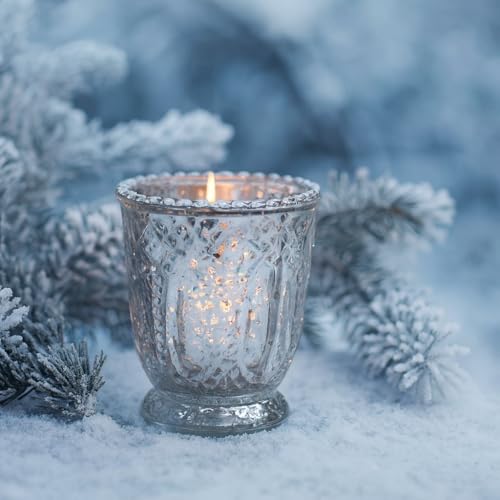 Koyal Wholesale Vintage Glass Candle Holder (Pack of 6), 3 x 2.75 (Antique Silver)