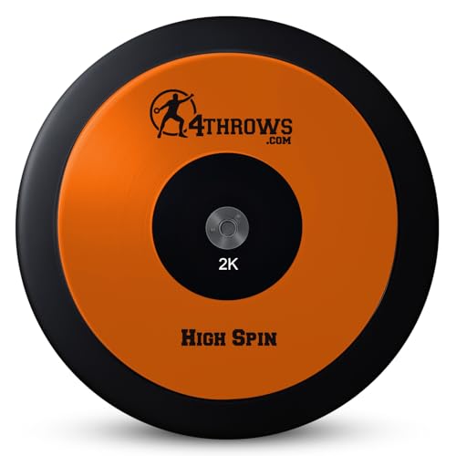 4THROWS ATE High Spin 2kg Competition Discus for Track & Field, High School, College, Men & Women — 83% Rim Weight, IAAF World Athletics Certified with Free Carry Bag, Neon Orange and Black