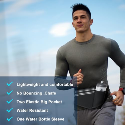 Image of Slim Running Belt for Women Men,Runners Fanny Pack Phone Holder,Money Belt,Running Gear Accessories,with 3 Pockets (Light Black)
