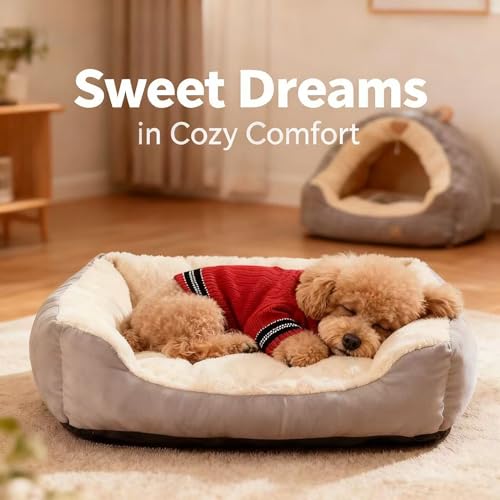 Image of Small /Medium Dog Sweater, Warm Dog Winter Coat w /Sleeves, Comfortable High Neck & Leash Hole, Premium Dog Clothes for Mini Poodle-Best for Holidays, Daily Walks S Bright Red