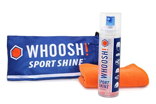 WHOOSH! Sport Shine 3.4 fl oz Eye Guard Cleaner Kit for Glasses Goggles Visors & Face Shields Odorless Non-Toxic & Streak-Free Clarity Lens Cleaner 9x9 Microfiber Cloth & Storage Bag Included