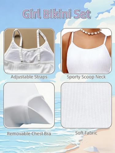 Image of Girls Swimsuit Two Piece Teen Bathing Suit High Waist Textured Bikini Set Woven Girls Swimwear 9-16Y