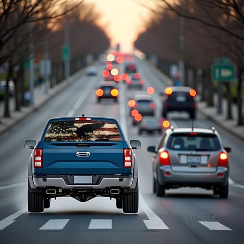 Image of Rear Window Decals for Trucks - 65x17.3 in Back Window Decals Fit Most Pickup Trucks SUV, Vinyl American Flag Back Window Decal for Car Personalized Decoration
