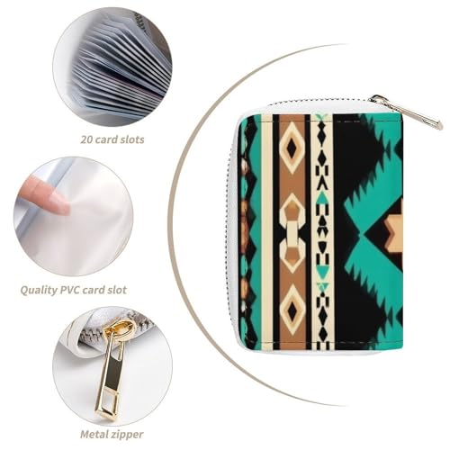 Women's Portable Card Holder Wallet, Pu Leather Credit Card Organizer Bag with 20 Slots Tribal Navajo Aztec Geometric Ethnic Pattern Zipper Slim Coin Purse4