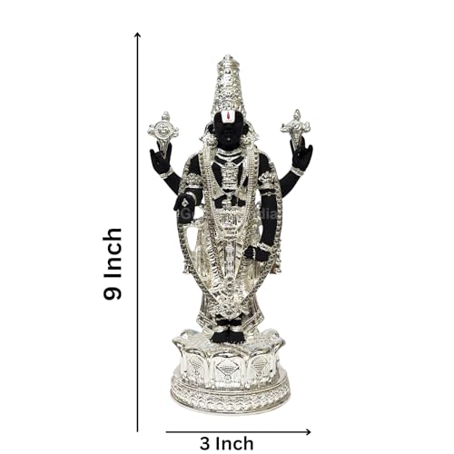 Image of Gold Art India Lord Tirupati Balaji Idol Murti for Mandir | Pooja Room Lord Vishnu Shree Venkateswara Swamy Statue God Balaji Home Decor Showpiece For Gift Living Room (Silver plated BLACK terracotta)