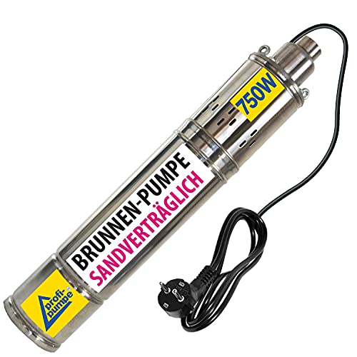 Sandverträgliche Tiefbrunnenpumpe 4Zoll 230V Brunnenpumpe Wasserpumpe Gartenpumpe Rohrpumpe Hauswasserwerk Bohrlochpumpe für neuangelegte u. sandhaltige Brunnen zur Förderung von Flugsand