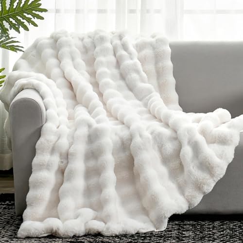 Cozy Bliss Faux Fur Throw Blanket for Couch, Fuzzy Soft Plush Thi...