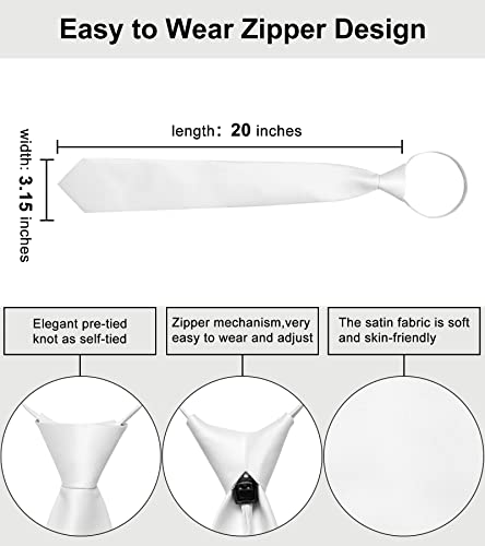 Image of YourTies Zipper Tie for Men Adjustable Pre-tied Satin Neckties and Pocket Square Set Solid Color Business Formal Wedding