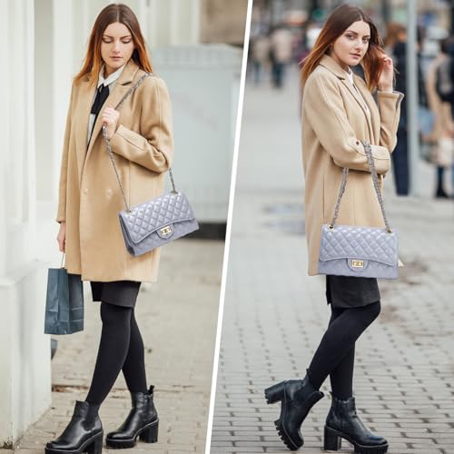 Image of Quilted Leather Crossbody Bags for Women Trendy Ladies Shoulder Purse Satchel HandBag with Chain Strap