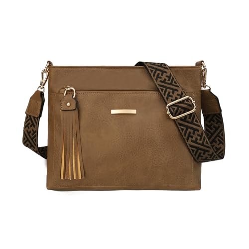 GLITZALL Bolsos cruzados para mujer, bolsos de hombro con múltiples bolsillos, ajustables, vintage, bolsos de mensajero, a la moda, uso diario, marrón, 10in x 2.4in x 7.2in