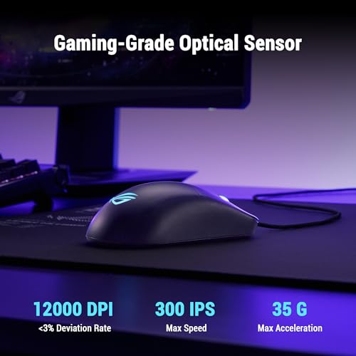 Image of ASUS ROG Harpe Mini Core Wired Gaming Mouse - Wired USB, Small Compact Design, Right-Handed, 52g Lightweight, 12K DPI, Pro-Approved, Gear Link Web-Based Configuration, PC /Mac Support - Black