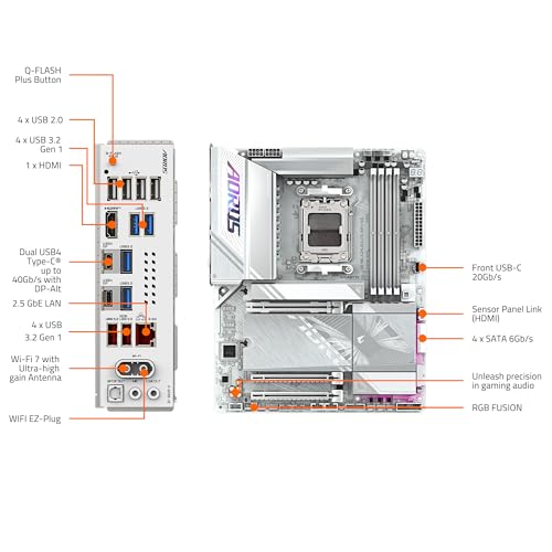 Image of GIGABYTE X870E AORUS Elite WIFI7 ICE AMD AM5 LGA 1718 Motherboard, ATX, DDR5, 4X M.2, PCIe 5.0, USB4, WIFI7, 2.5GbE LAN, EZ-Latch, 5-Year Warranty