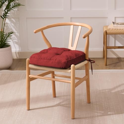 IASEAHK Chair Cushions for Dining Chairs, Dining Chair Cushions, Tufted Indoor Chair Pads with Ties & Non Slip Backing, Seat Cushions for Kitchen Chairs 16.5” x 16.5” x 3.5”, Set of 6, Red by IASEAHK - Image 2