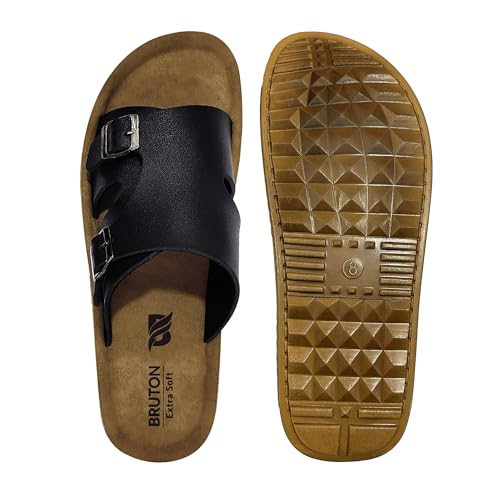Image of BRUTON Men's Double Buckle Comfort Sandals | Adjustable Casual Slides | Soft Cushioned Lightweight Slip-On Sandals for Daily Wear, Walking & Outdoor