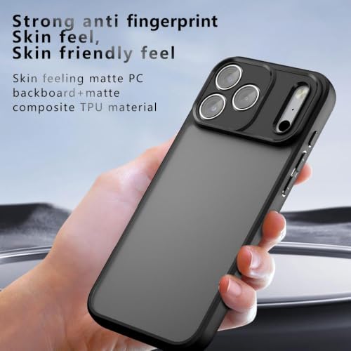 Image of Matte PC+TPU Phone Case for iPhone 17 Pro Max, Black | Air Bag Corner Protection, Anti-Fingerprint, Never Turns Yellow, Micro Arc Edge, Camera Lens Guard