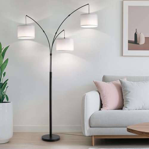 Image of Floor lamp with Remote, 3 Light Arc Floor Lamps for Living Room, 2400LM Tall Standing Floor Lamps with White Shades, 80 inch Large Floor Lamp for Bedroom, Office