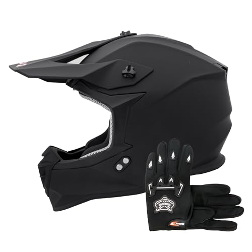 Zorax Matt Black M (57-58cm) ZOR-X303 Motocross HELMET & Gloves M(9cm) - Motorbike Motorcycle MX Crash Dirt Bike Helmet ECE 22.06 Certified