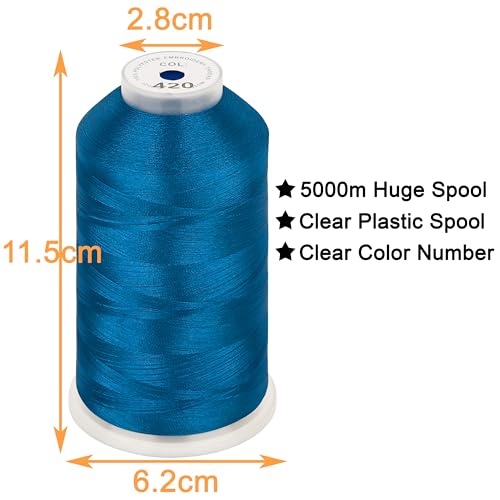 Image of New brothread - Single Huge Spool 5000M Each Polyester Embroidery Machine Thread 40WT for Commercial and Domestic Machines - Electric Blue