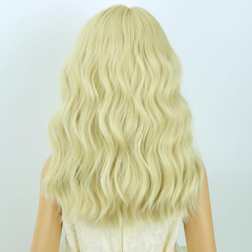 Image of Kids Light Blonde Wig Girls Short Blonde Wavy Curly Wigs Child Wig with Air Bangs Synthetic Cosplay Hair Wigs