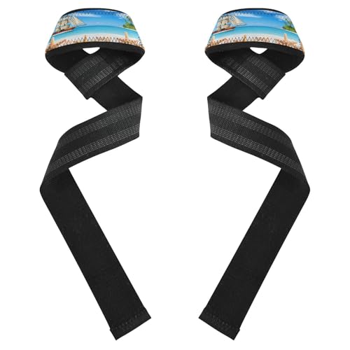 STAYTOP Blue Ocean and Seashells Wrist Straps for Weightlifting,Lifting Straps with Neoprene Cushioned Wrist Padded and Anti-Skid Silicone for Strength Training,Bodybuilding,Deadlifting