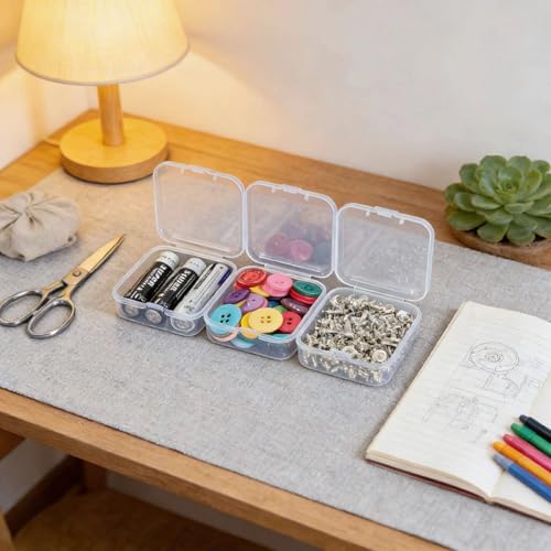 Image of Goodma 96 Pieces Square Empty Mini Clear Plastic Storage Box, Mixed Sizes | Hinged Lids, For Small Items, Craft Projects
