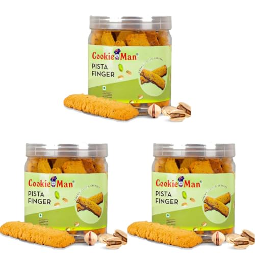 Image of CookieMan Pista Biscuit Fingers - 250g | Eggless Gourmet Pistachio Cookies, Crispy & Buttery | Perfect Tea-Time & Coffee Snack, Ideal for Gifting & Anytime Indulgence (Pack of 3)