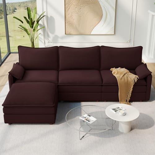 Image of Vesgantti 108 inch Modular Sectional Sofa, Comfy Cloud Couch with Movable Ottoman Deep Seat Chenille L Shaped Modular Sofa, Sectional Couches for Living Room, Bedroom and Apartment, Black