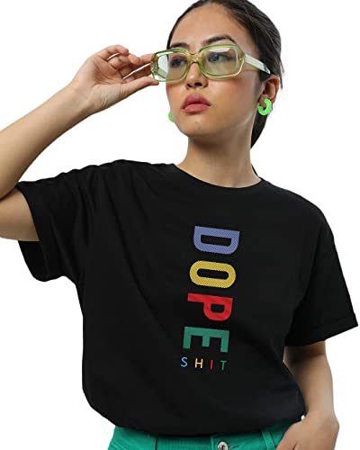 Image of Bewakoof Women's Typography 100% Cotton T-Shirt - Boyfriend Fit, Round Neck, Half Sleeves