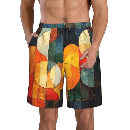 Men's Swim Trunks Bathing Suit Quick Dry Beach Board Shorts - Mid Century Modern Geometric Retro
