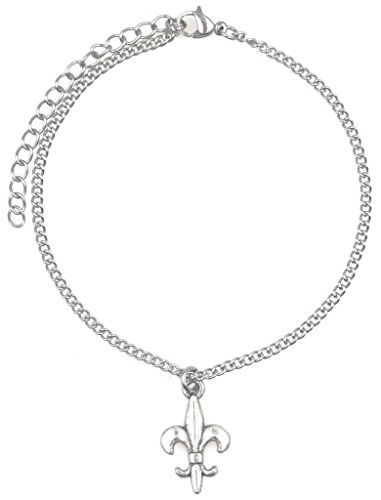 It's All About...You! 7.5” - 9.5” Stainless Steel Ankle Bracelet with Alloy Fleur De Lis 51G