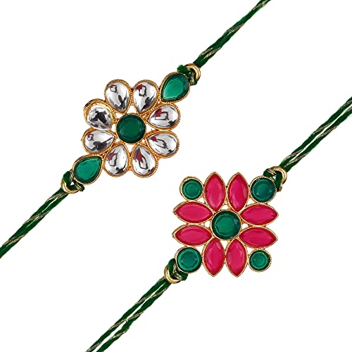 Image of eCraftIndia Set of 2 Lord Ganesha and Om Religious Rakhi for Brother Bhaiya Bhai | Roli Chawal Pack