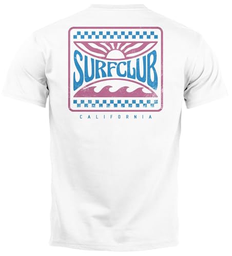 Neverless Herren Surfing T-Shirt Sommer Streetstyle Retro Motiv Backprint