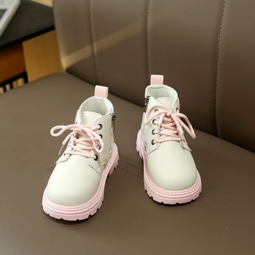 IWIHMIV Girls Ankle Boots Short Booties with Side Zipper Fashion Non Slip Low Heels Lace Up Leather Riding Boot3